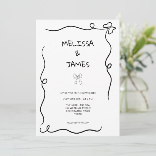 Whimsical Bow Hand Drawn Wedding 招待状 (スタンド正面)