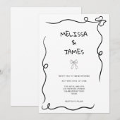 Whimsical Bow Hand Drawn Wedding 招待状 (正面/裏面)