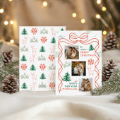 Whimsical Bow & Holiday Icons Photo Christmas Card シーズンカード