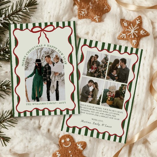 Whimsical Bow Merry Christmas Family Photo シーズンカード