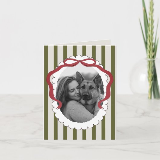 Whimsical Bow Pet Christmas Photo Folded Card サンキューカード (正面)