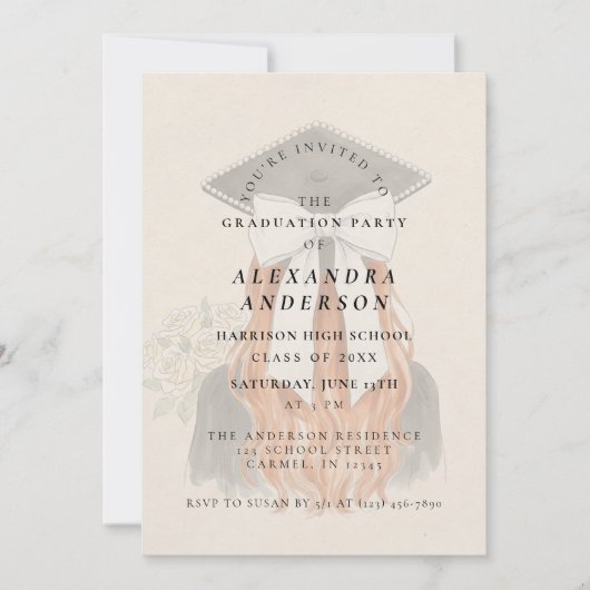 Whimsical Bow Photo Graduation Party 招待状 (正面)