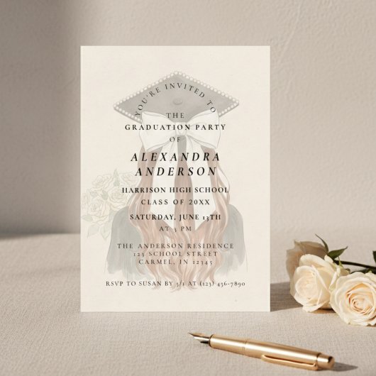 Whimsical Bow Photo Graduation Party 招待状