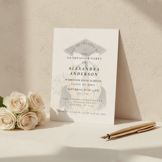 Whimsical Bow Photo Graduation Party 招待状