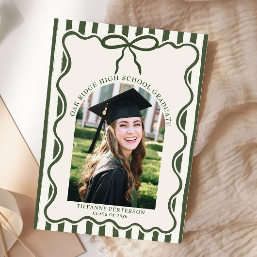 Whimsical Bow Photo Graduation Party Invitation 招待状