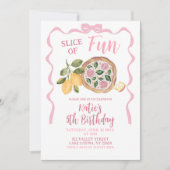 Whimsical Bow Pizza Girl Birthday Party Invitation 招待状 (正面)