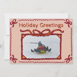 Whimsical Bow Present Holiday Photo Greeting Card 招待状