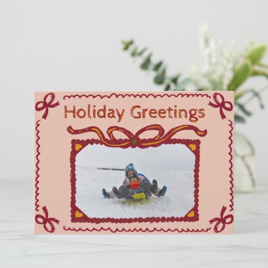 Whimsical Bow Present Holiday Photo Greeting Card 招待状 (スタンド正面)