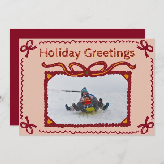 Whimsical Bow Present Holiday Photo Greeting Card 招待状 (正面/裏面)