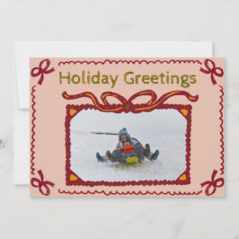 Whimsical Bow Present Holiday Photo Greeting Card 招待状