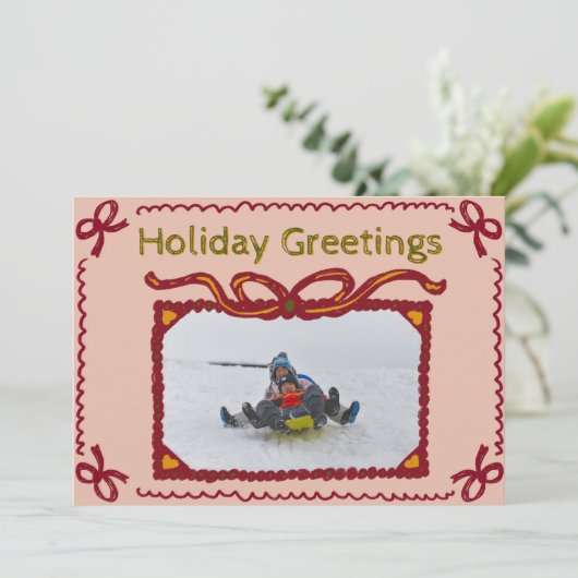 Whimsical Bow Present Holiday Photo Greeting Card 招待状 (スタンド正面)