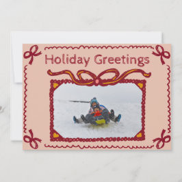 Whimsical Bow Present Holiday Photo Greeting Card 招待状