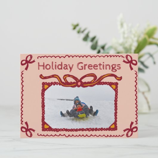 Whimsical Bow Present Holiday Photo Greeting Card 招待状 (スタンド正面)