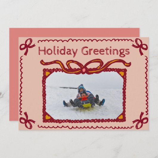 Whimsical Bow Present Holiday Photo Greeting Card 招待状 (正面/裏面)