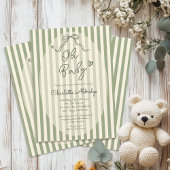 Whimsical Bow Sage Green Baby Shower 招待状