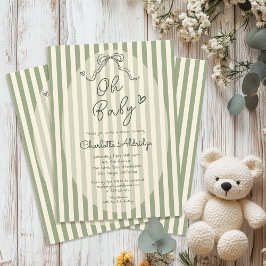 Whimsical Bow Sage Green Baby Shower 招待状