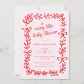 Whimsical bows red pink Merry little baby shower 招待状 (正面)