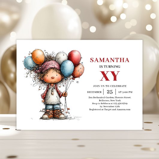 Whimsical Boy Birthday Colorful invitation 招待状