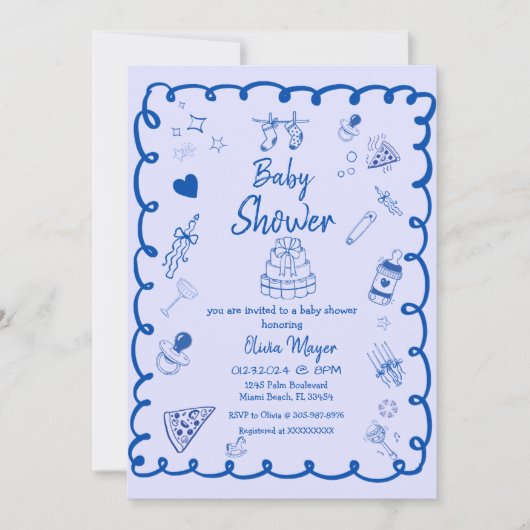 whimsical Brewing Coffee Hand Drawn Baby Shower 招待状 (正面)