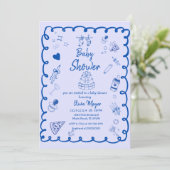 whimsical Brewing Coffee Hand Drawn Baby Shower 招待状 (スタンド正面)