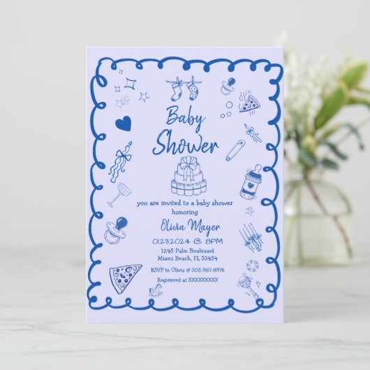 whimsical Brewing Coffee Hand Drawn Baby Shower 招待状 (スタンド正面)