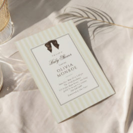 Whimsical Brown Bow Striped Baby Shower 招待状