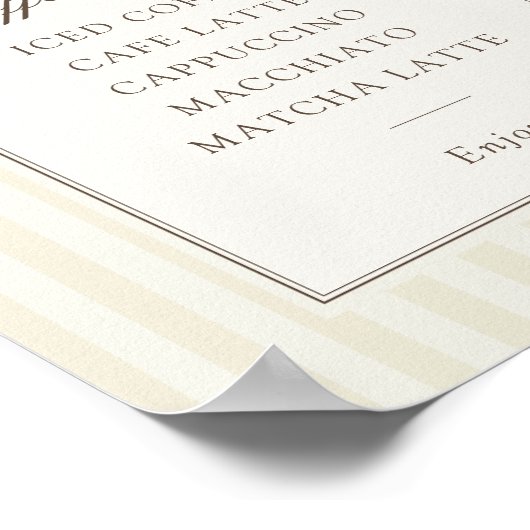 Whimsical Brown Bow Striped Coffee Bar ポスター (角)