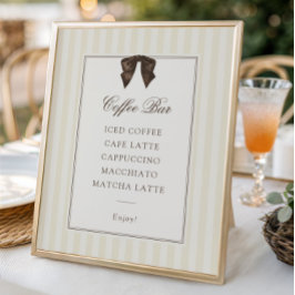 Whimsical Brown Bow Striped Coffee Bar ポスター