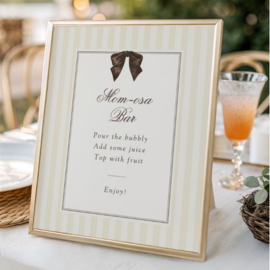 Whimsical Brown Bow Striped Mom-osa Bar ポスター