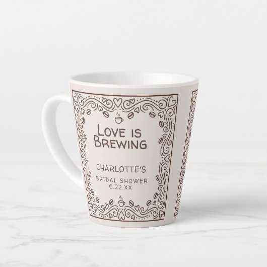 Whimsical Brown Love Is Brewing ブライダルシャワー カフェラテマグ (左アングル)