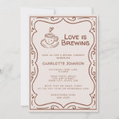 Whimsical Brown Love Is Brewing Bridal Shower 招待状 (正面)