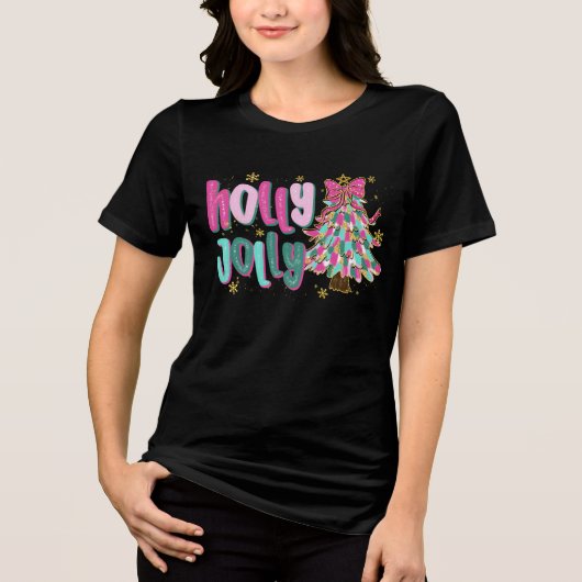 whimsical brushstroke Christmas tree - Holly Jolly トライブレンドTシャツ (正面)