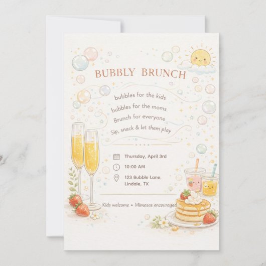 Whimsical Bubbly Brunch Invitation 招待状 (正面)