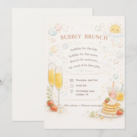 Whimsical Bubbly Brunch Invitation 招待状 (正面/裏面)