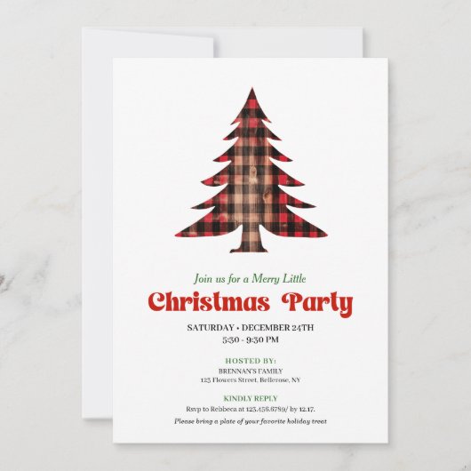 Whimsical Buffalo Check Holiday Party Invitation 招待状 (正面)