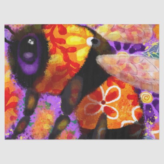 Whimsical Bumble Bee Purple Orange Decoupage 薄葉紙 (正面)