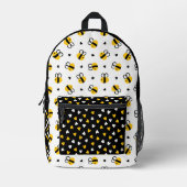 Whimsical Bumblebee & Hearts with Name Cute Kids プリントバックパック (正面)