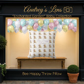 Whimsical Bumblebee & Wildflowers "Bee Happy" クッション