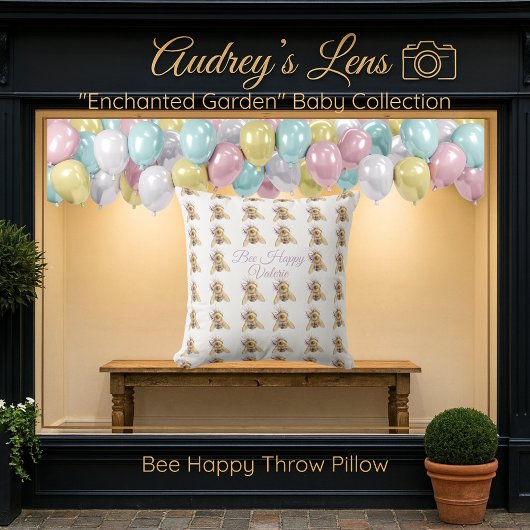 Whimsical Bumblebee & Wildflowers "Bee Happy" クッション