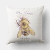 Whimsical Bumblebee & Wildflowers "Bee Happy" クッション (裏面)