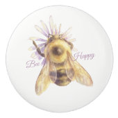 Whimsical Bumblebee & Wildflowers "Bee Happy" セラミックノブ (正面)
