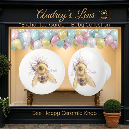 Whimsical Bumblebee & Wildflowers "Bee Happy" セラミックノブ