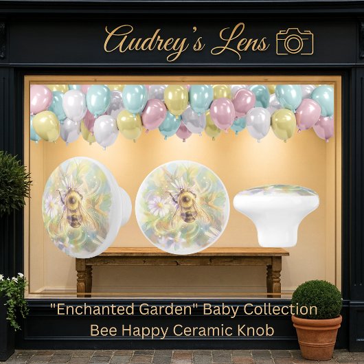 Whimsical Bumblebee & Wildflowers "Bee Happy" セラミックノブ