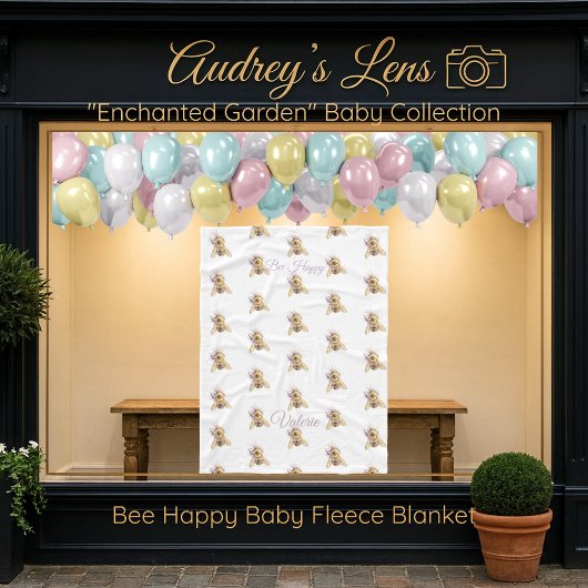 Whimsical Bumblebee & Wildflowers "Bee Happy" フリースブランケット