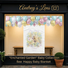Whimsical Bumblebee & Wildflowers "Bee Happy" フリースブランケット