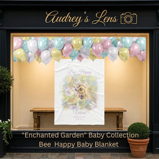 Whimsical Bumblebee & Wildflowers "Bee Happy" フリースブランケット