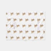 Whimsical Bumblebee & Wildflowers "Bee Happy" フリースブランケット (正面(横))