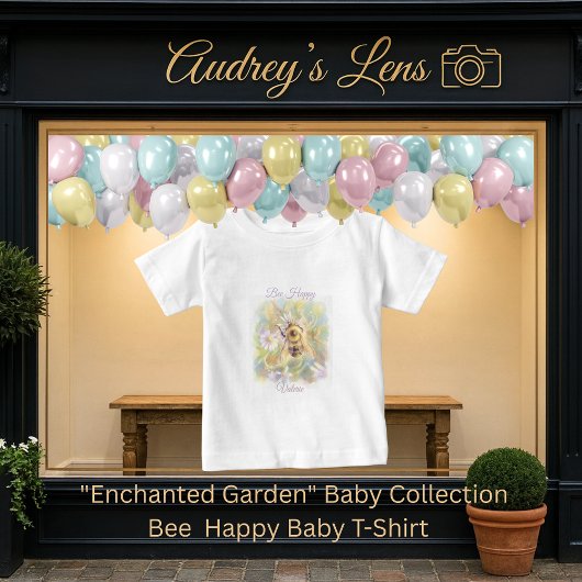 Whimsical Bumblebee & Wildflowers "Bee Happy" ベビーTシャツ