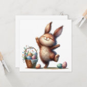 Whimsical Bunny and Basket of Eggs Easter Greeting カード (正面/裏面インサイチュ)