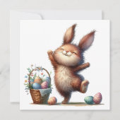 Whimsical Bunny and Basket of Eggs Easter Greeting カード (正面)